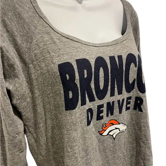 NFL TEAM APPAREL DENVER BRONCOS Womens Grey Long Sleeve TShirt Size XL - Picture 7 of 10
